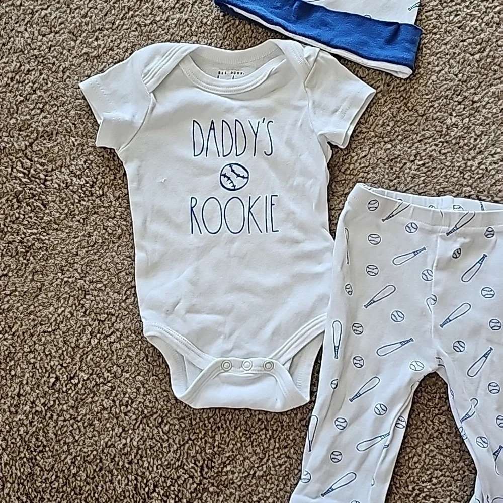 Rae Dunn Baby Outfit Daddy's Rookie Baseball 3 Piece Set